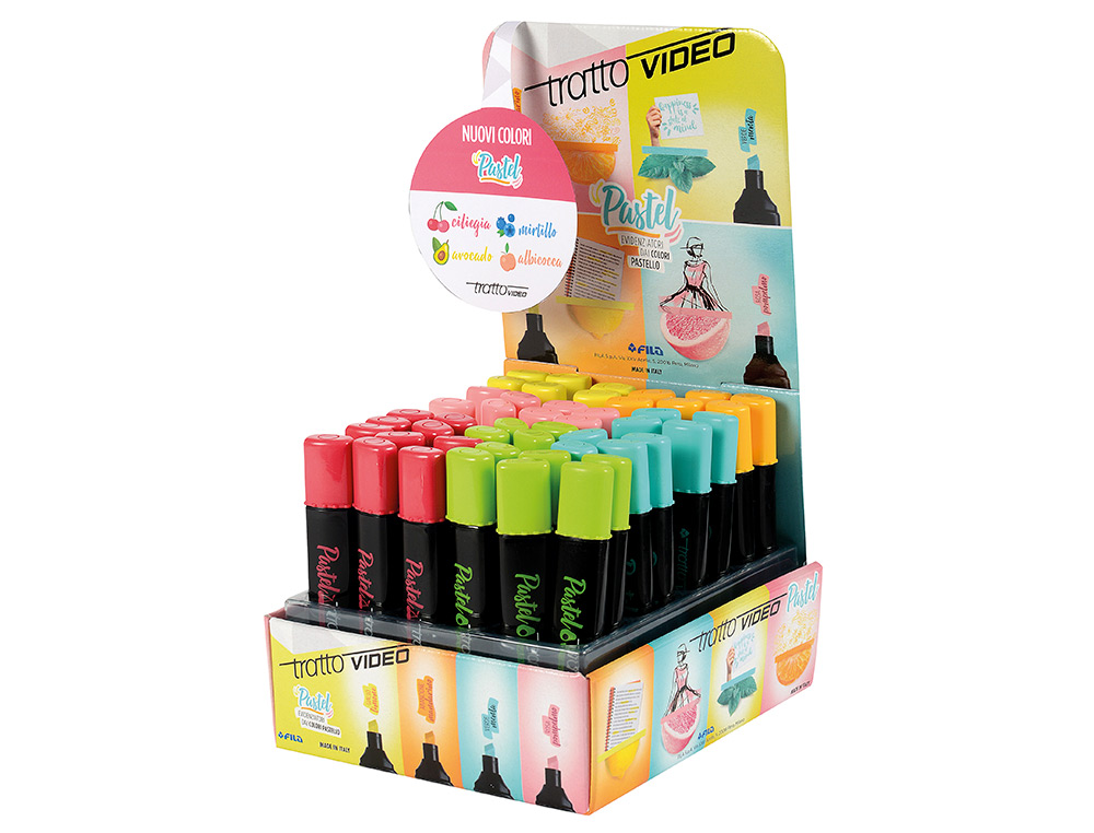 MARCADOR TRATTO VIDEO PASTEL FLUORESCENTE EXPOSITOR DE 48 UNIDADES CORES SORTIDAS