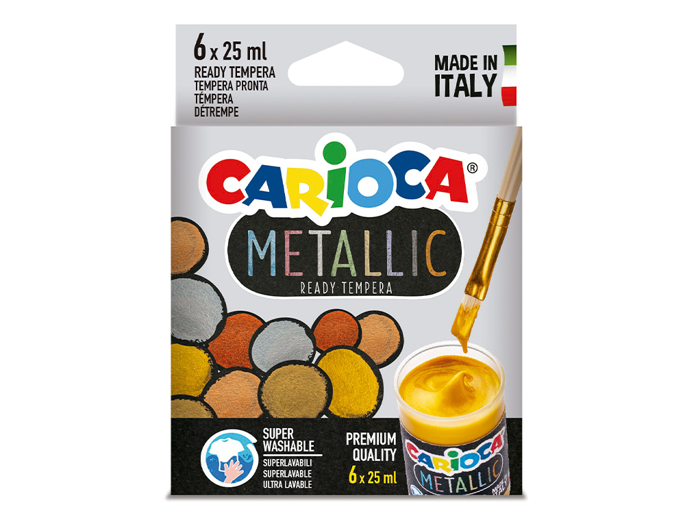GUACHE ESCOLAR CARIOCA METALLIC FRASCO 25 ML CAIXA DE 6 CORES SORTIDAS