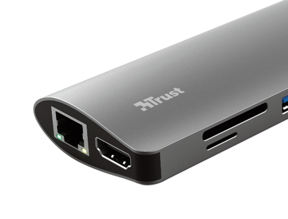 ADAPTADOR TRUST DALYX 7 EM 1 MULTIPORTA USB-C / HDMI / 2X USB-A / NETWORK / MICRO / MICRO SD / ETHERNET