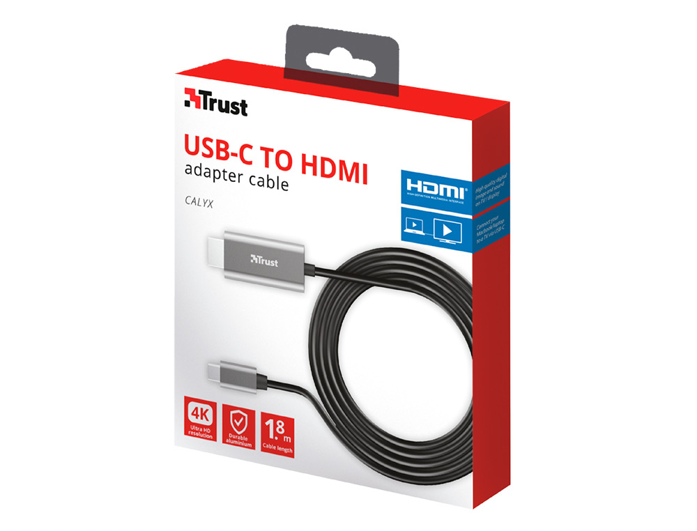 CABO TRUST CALYX ADAPTADOR USB-C PARA HDMI COMP. 1,8 M COR PRETO