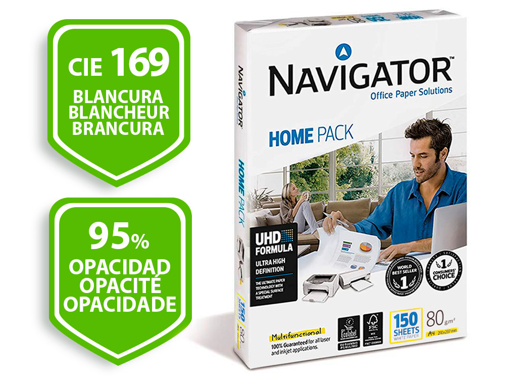 PAPEL FOTOCOPIA NAVIGATOR DIN A4 80 GR EMBALAGEM DE 150 FOLHAS