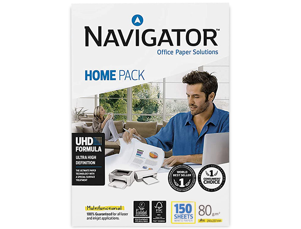 PAPEL FOTOCOPIA NAVIGATOR DIN A4 80 GR EMBALAGEM DE 150 FOLHAS
