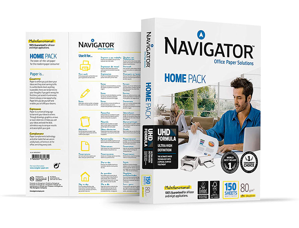 PAPEL FOTOCOPIA NAVIGATOR DIN A4 80 GR EMBALAGEM DE 150 FOLHAS