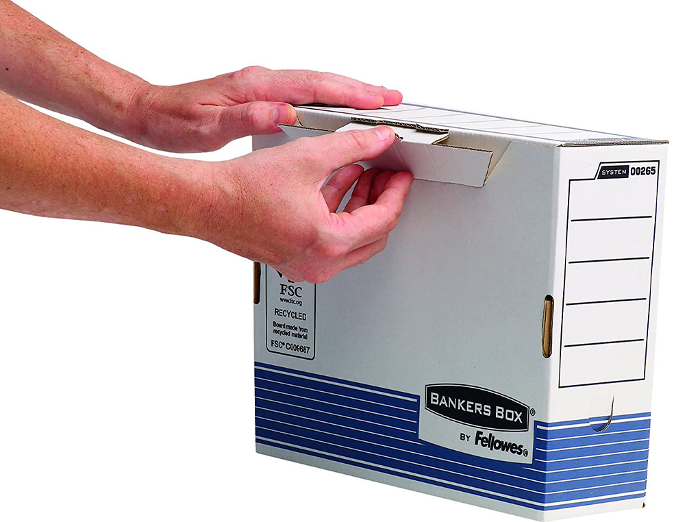 CAIXA PARA ARQUIVO MORTO FELLOWES A4 CARTAO RECICLADO 100% LOMBADA 100 MM MONTAGEM AUTOMATICA COR AZUL
