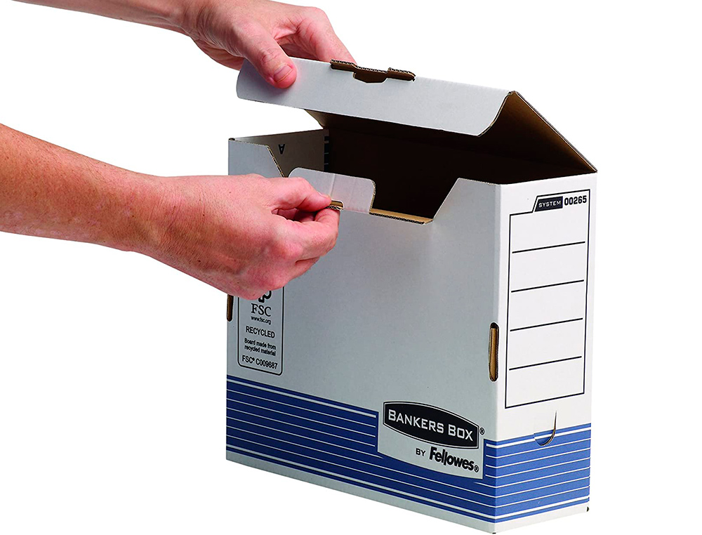 CAIXA PARA ARQUIVO MORTO FELLOWES A4 CARTAO RECICLADO 100% LOMBADA 100 MM MONTAGEM AUTOMATICA COR AZUL