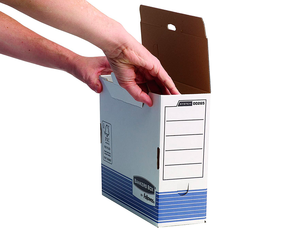CAIXA PARA ARQUIVO MORTO FELLOWES A4 CARTAO RECICLADO 100% LOMBADA 100 MM MONTAGEM AUTOMATICA COR AZUL