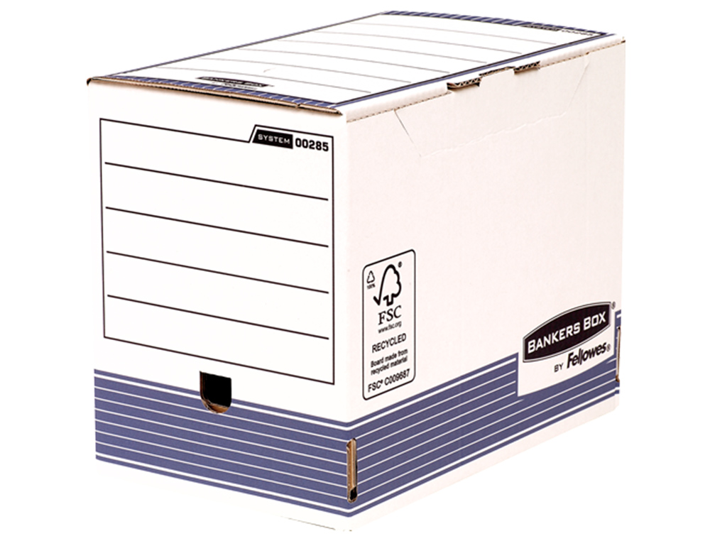 CAIXA PARA ARQUIVO MORTO FELLOWES A4 CARTAO RECICLADO 100% LOMBADA 200 MM MONTAGEM AUTOMATICA COR AZUL