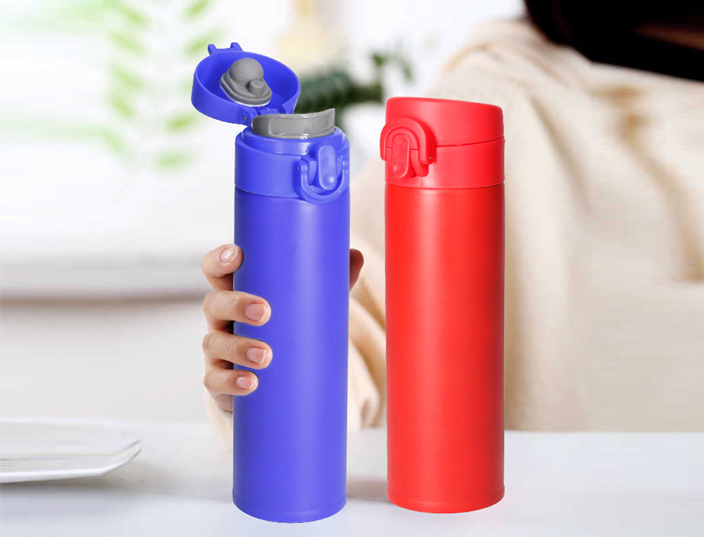 TERMO LIDERPAPEL ACO INOXIDAVEL COM DUPLA COBERTURA E SISTEMA DE ABERTURA FACIL COM BOTAO 330 ML COR VERMELHO