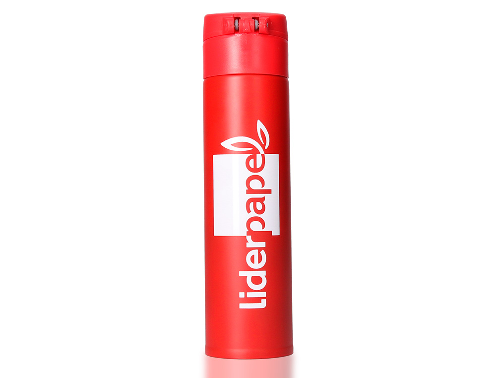 TERMO LIDERPAPEL ACO INOXIDAVEL COM DUPLA COBERTURA E SISTEMA DE ABERTURA FACIL COM BOTAO 330 ML COR VERMELHO