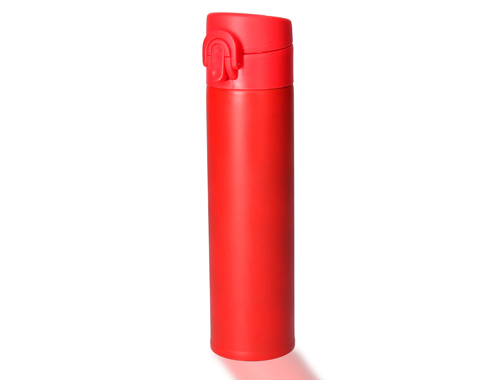 TERMO LIDERPAPEL ACO INOXIDAVEL COM DUPLA COBERTURA E SISTEMA DE ABERTURA FACIL COM BOTAO 330 ML COR VERMELHO
