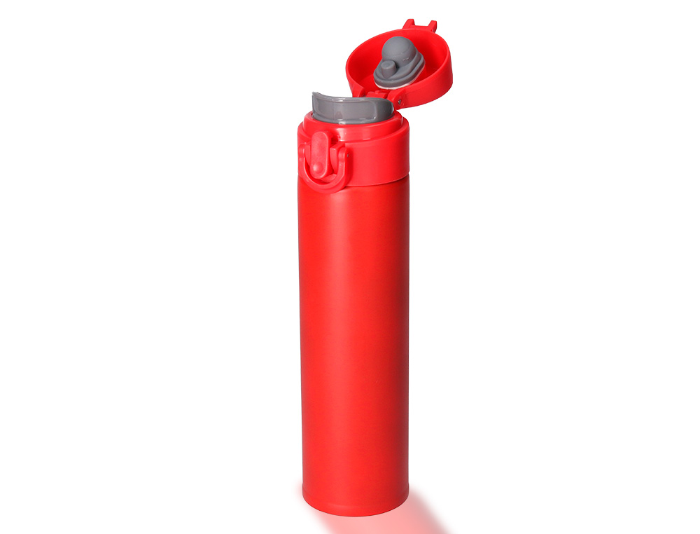 TERMO LIDERPAPEL ACO INOXIDAVEL COM DUPLA COBERTURA E SISTEMA DE ABERTURA FACIL COM BOTAO 330 ML COR VERMELHO