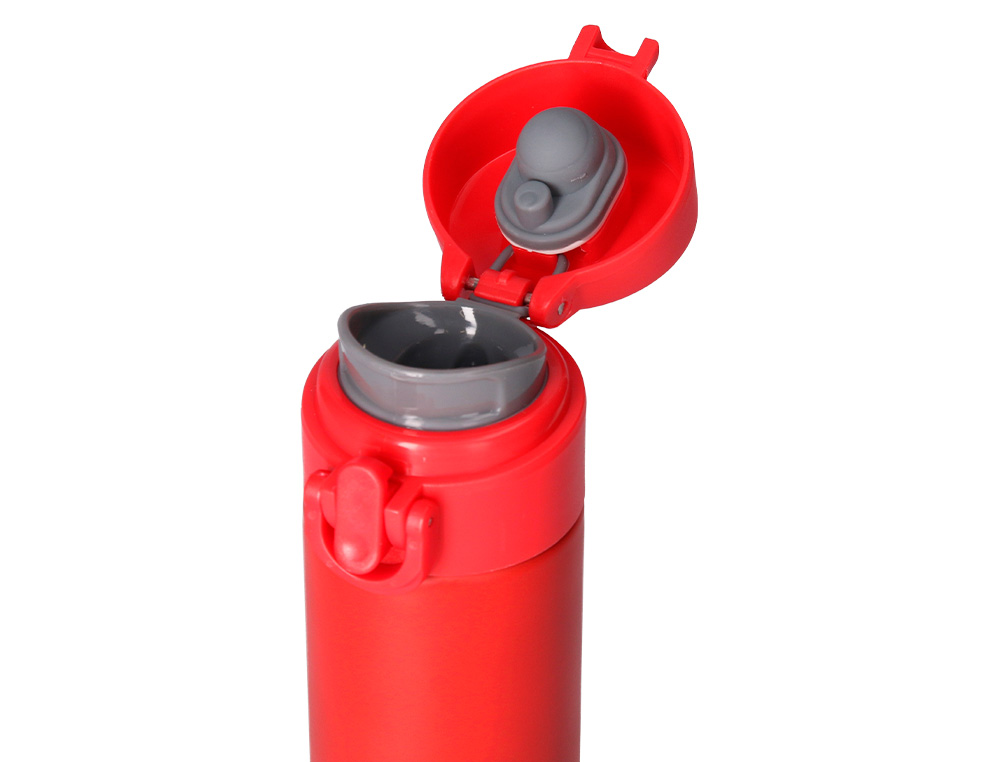 TERMO LIDERPAPEL ACO INOXIDAVEL COM DUPLA COBERTURA E SISTEMA DE ABERTURA FACIL COM BOTAO 330 ML COR VERMELHO