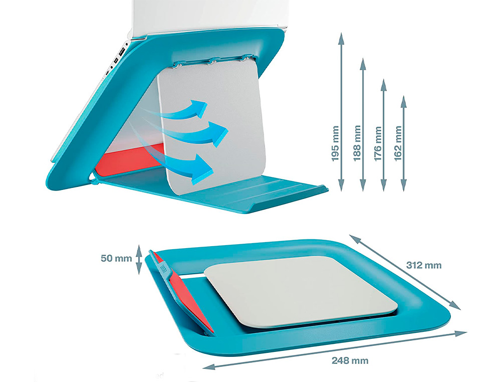 SUPORTE PARA PORTATIL LEITZ ERGO COSY AJUSTAVEL 4 ALTURAS COR AZUL 310X50X247 MM