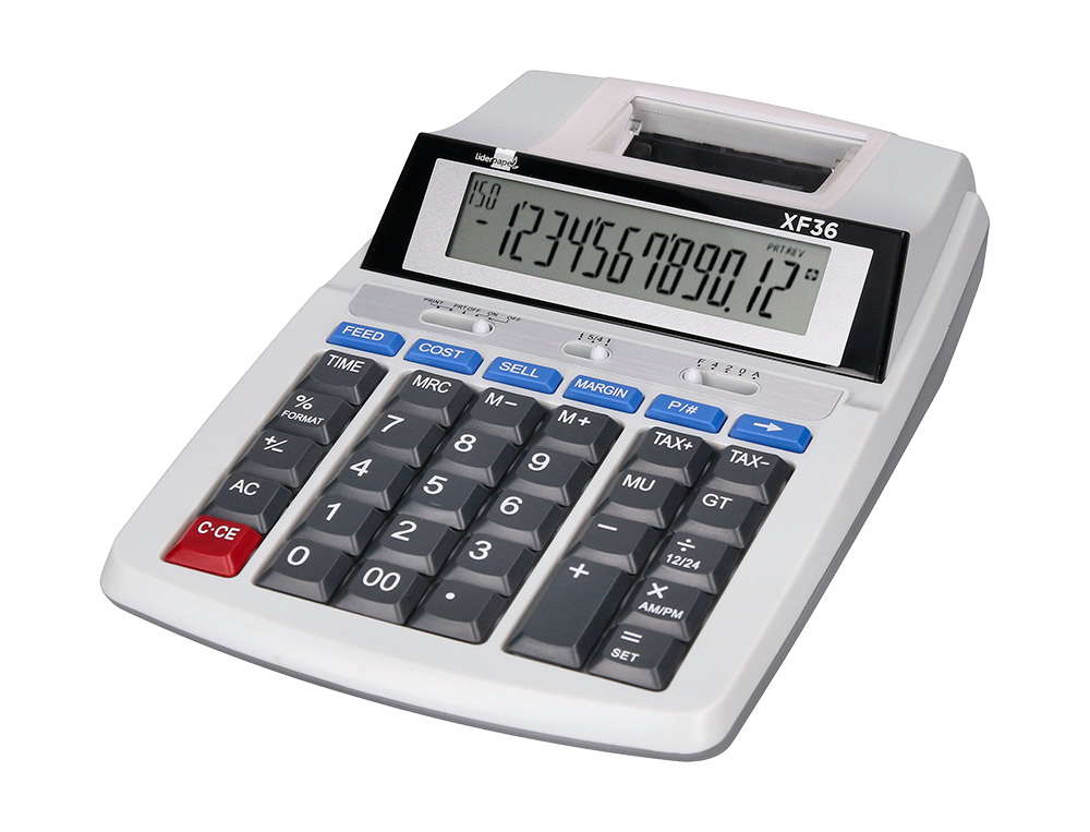 CALCULADORA LIDERPAPEL DE SECRETARIA COM IMPRESSORA ECRA PAPEL 12 DIGITOS IMPRESSAO BICOLOR BRANCA 235X155X62 MM