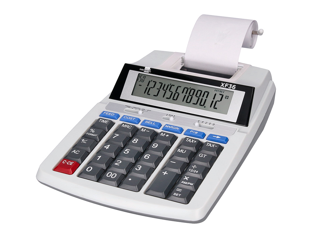 CALCULADORA LIDERPAPEL DE SECRETARIA COM IMPRESSORA ECRA PAPEL 12 DIGITOS IMPRESSAO BICOLOR BRANCA 235X155X62 MM