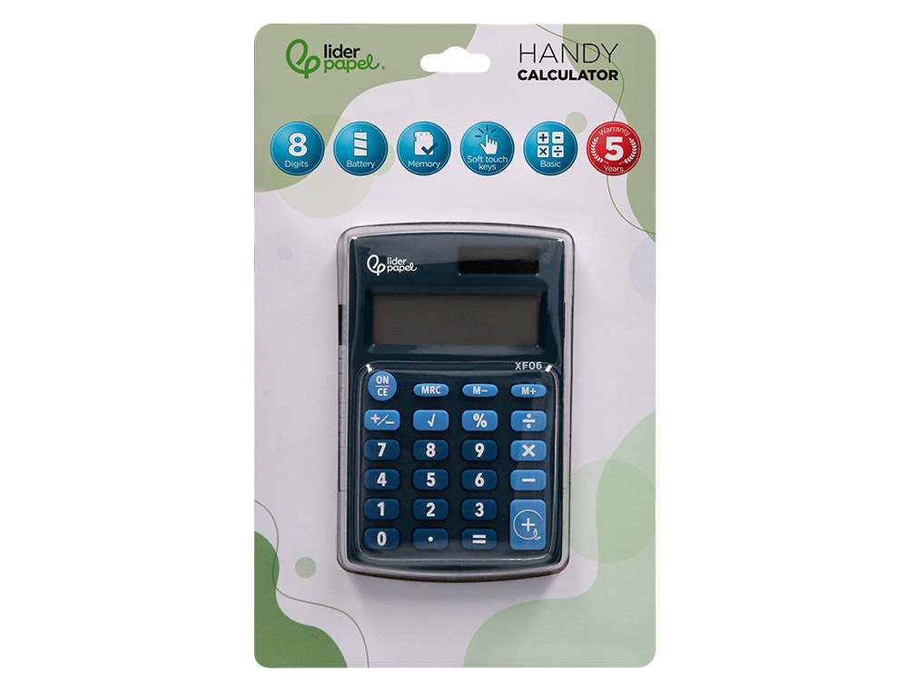 CALCULADORA LIDERPAPEL DE BOLSO XF06 8 DIGITOS SOLAR E PILHAS COR AZUL 98X62X8 MM