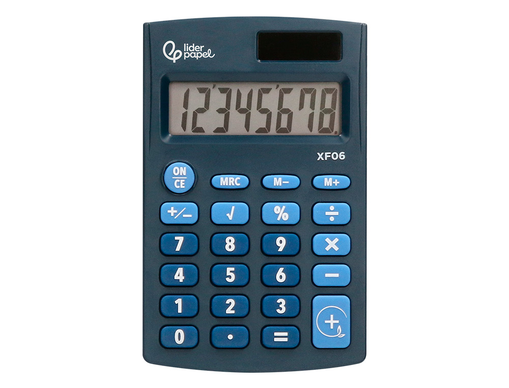 CALCULADORA LIDERPAPEL DE BOLSO XF06 8 DIGITOS SOLAR E PILHAS COR AZUL 98X62X8 MM