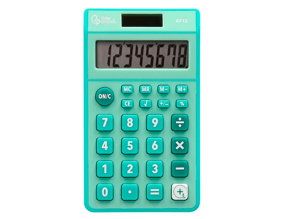 CALCULADORA LIDERPAPEL DE BOLSO XF13 8 DIGITOS SOLAR E PILHAS COR VERDE 115X65X8 MM