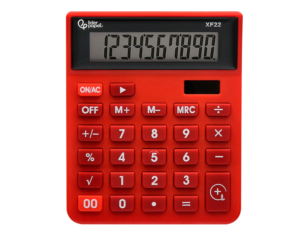 CALCULADORA LIDERPAPEL DE SECRETARIA XF22 10 DIGITOS SOLAR E PILHAS COR VERMELHO 127X105X24 MM