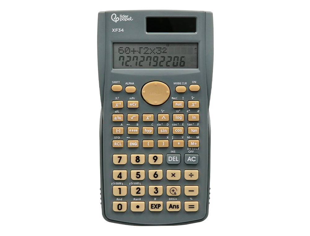 CALCULADORA LIDERPAPEL CIENTIFICA XF34 12 DIGITOS 240 FUNCOES COM TAMPA SOLAR E PILHAS COR CINZA 156X85X20 MM