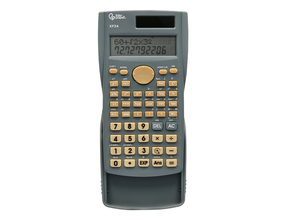 CALCULADORA LIDERPAPEL CIENTIFICA XF34 12 DIGITOS 240 FUNCOES COM TAMPA SOLAR E PILHAS COR CINZA 156X85X20 MM