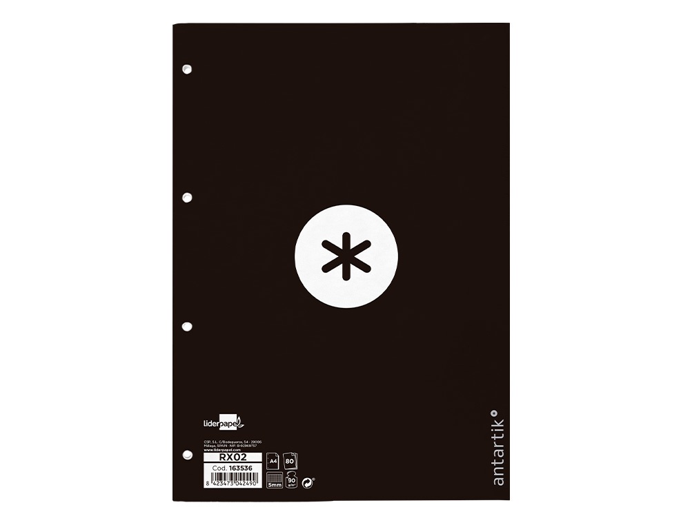 RECARGA COLADA ANTARTIK QUADRICULA DE 5MM DIN A4 100 F 90 GR 4 FUROS 1 BANDA MOLDURA COR PRETO