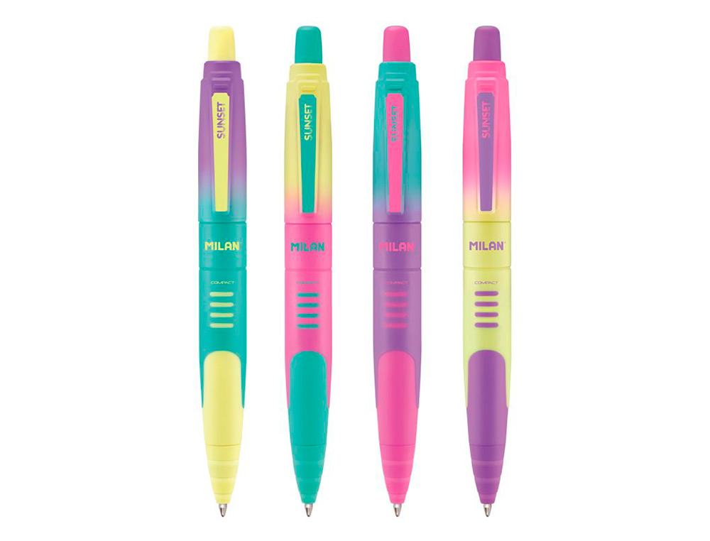 ESFEROGRAFICA MILAN COMPACT SUNSET RETRATIL TINTA AZUL PONTA 1 MM CORES SORTIDAS