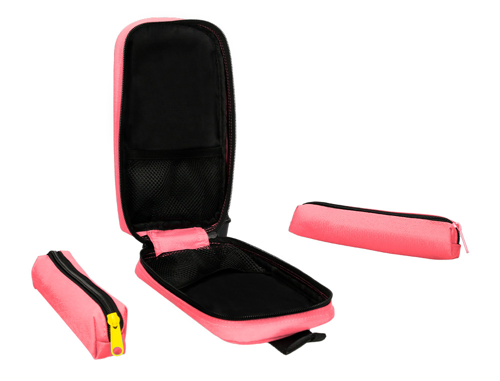 ESTOJO ESCOLAR ANTARTIK FORMA DE MOCHILA COM BOLSO E 4 DEPARTAMENTOS COR ROSA 230X50X120 MM