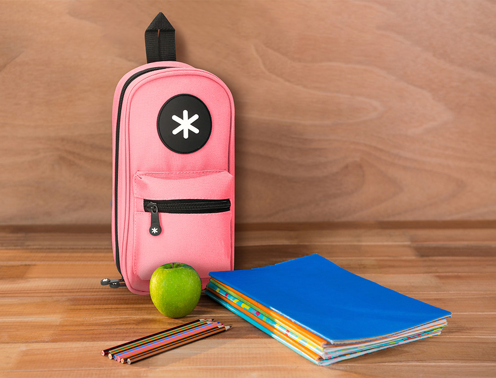 ESTOJO ESCOLAR ANTARTIK FORMA DE MOCHILA COM BOLSO E 4 DEPARTAMENTOS COR ROSA 230X50X120 MM