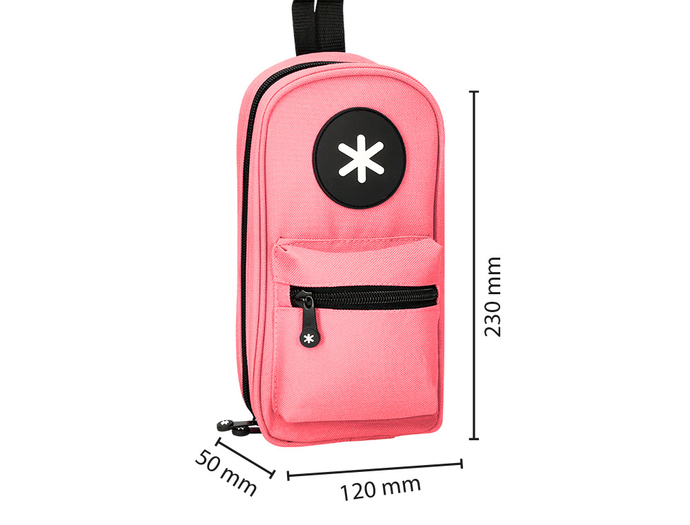 ESTOJO ESCOLAR ANTARTIK FORMA DE MOCHILA COM BOLSO E 4 DEPARTAMENTOS COR ROSA 230X50X120 MM