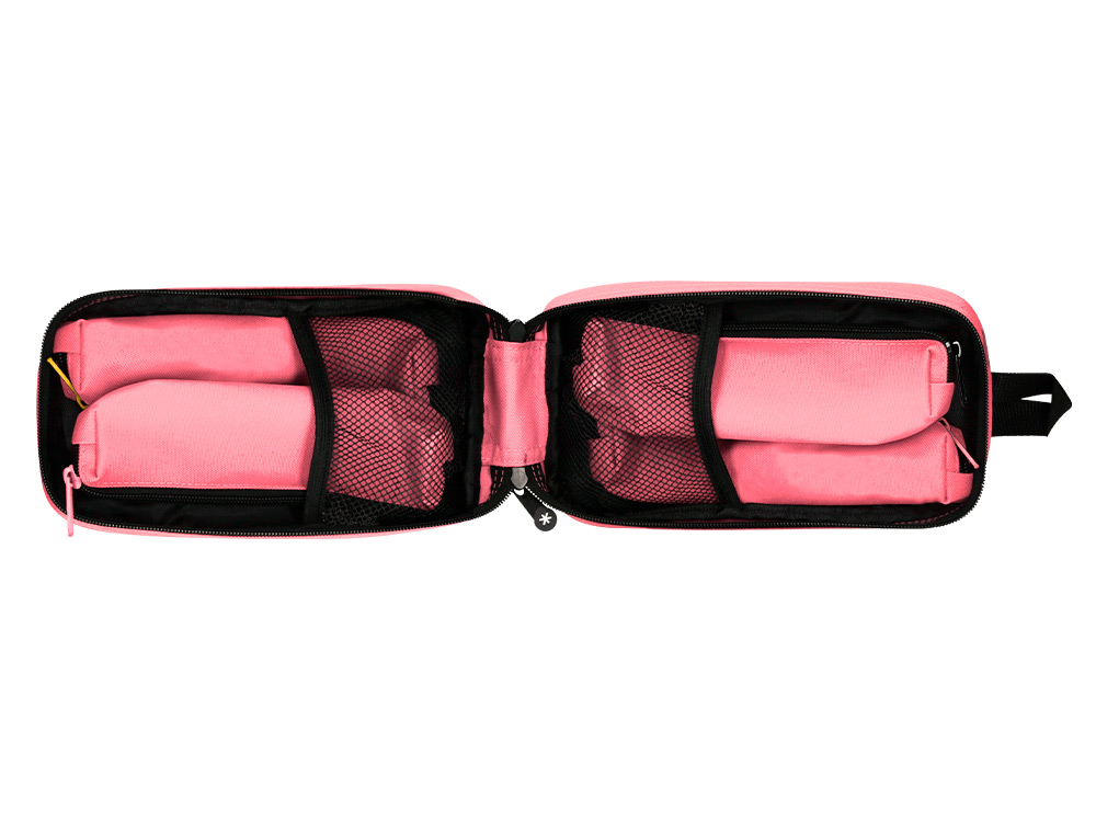 ESTOJO ESCOLAR ANTARTIK FORMA DE MOCHILA COM BOLSO E 4 DEPARTAMENTOS COR ROSA 230X50X120 MM