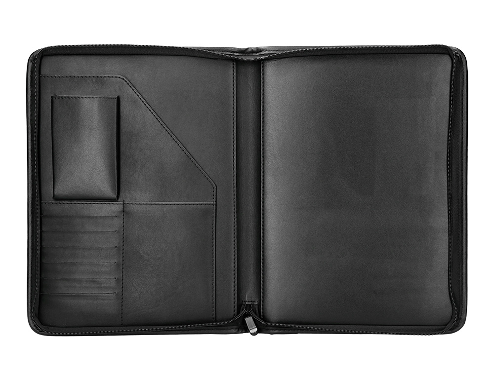PASTA PORTFOLIO FECHO COM BOLSA PARA TELEMOVEL E PORTA CARTOES COR PRETO 260X355 MM