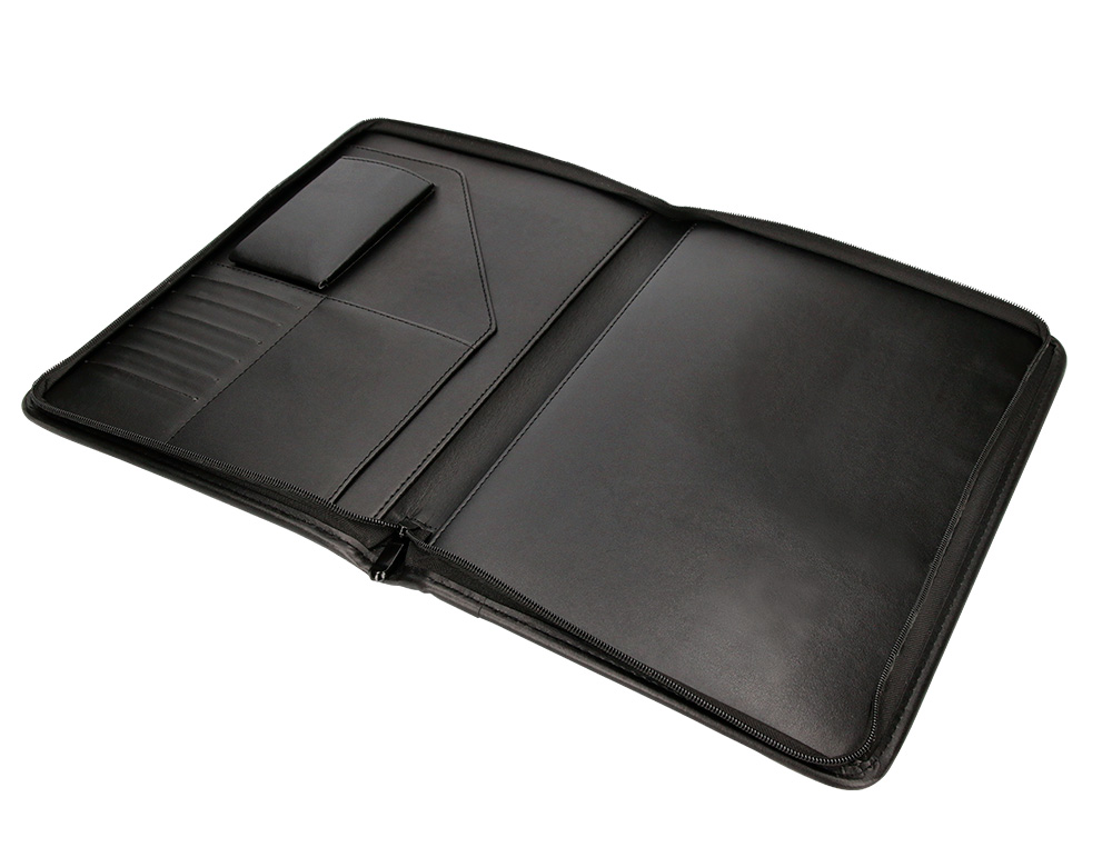 PASTA PORTFOLIO FECHO COM BOLSA PARA TELEMOVEL E PORTA CARTOES COR PRETO 260X355 MM