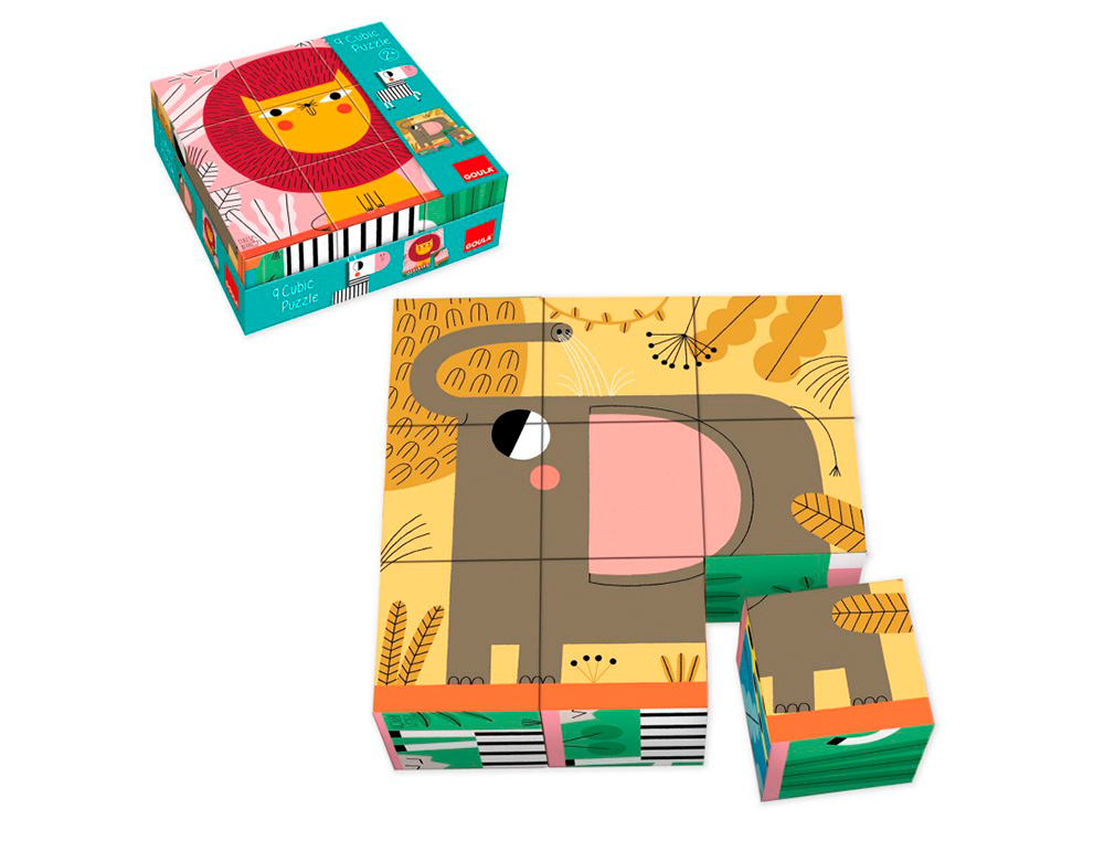 PUZZLE GOULA CUBOS DE CARTAO ANIMAIS SELVA 6 CENAS DIFERENTES 9 PECAS