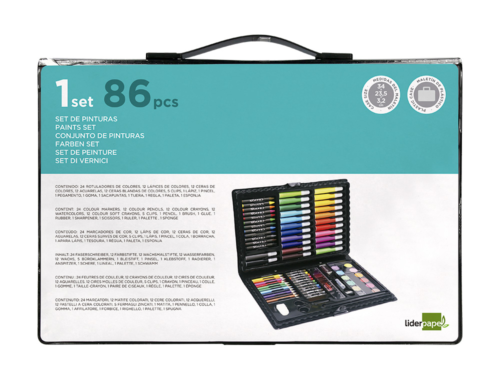 SET DE PINTURA LIDERPAPEL PLASTICO 86 PECAS 34X23X3,2 CM