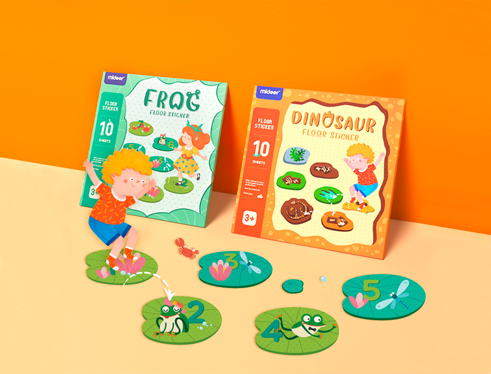 JOGO DIDATICO MIDEER DINOSSAURO COM 64 ADESIVOS PARA CHAO REMOVIVEIS