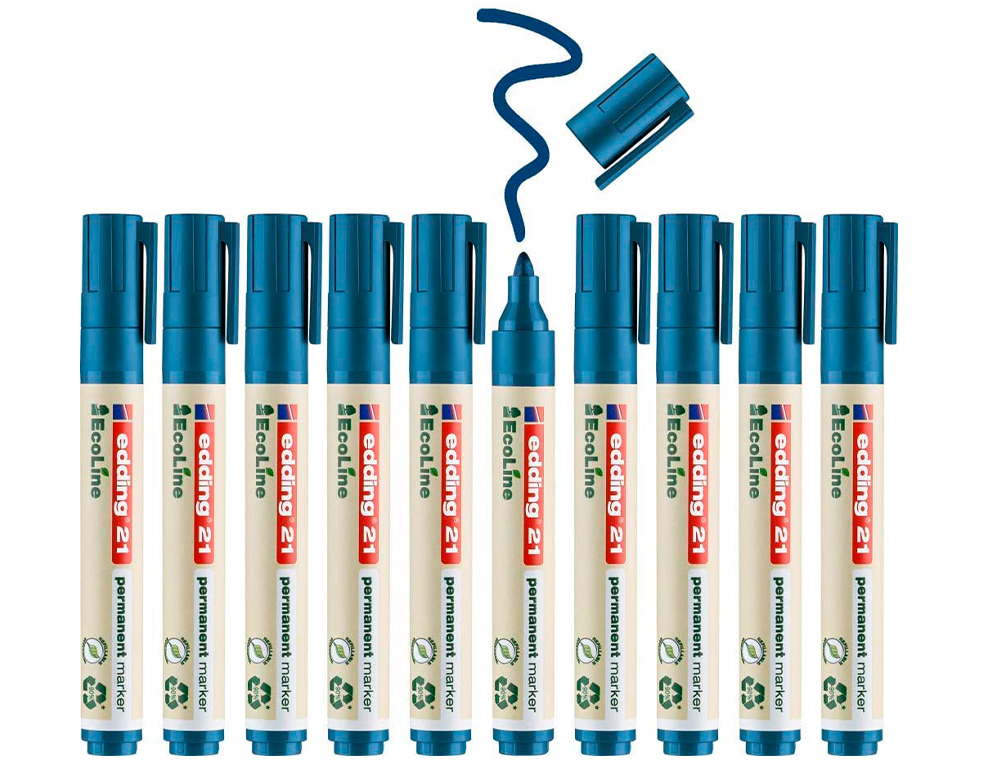 MARCADOR EDDING 21 MARCADOR PERMANENTE ECOLINE 90% RECICLADO COR AZUL PONTA REDONDA 1,5-3 MM RECARREGAVEL