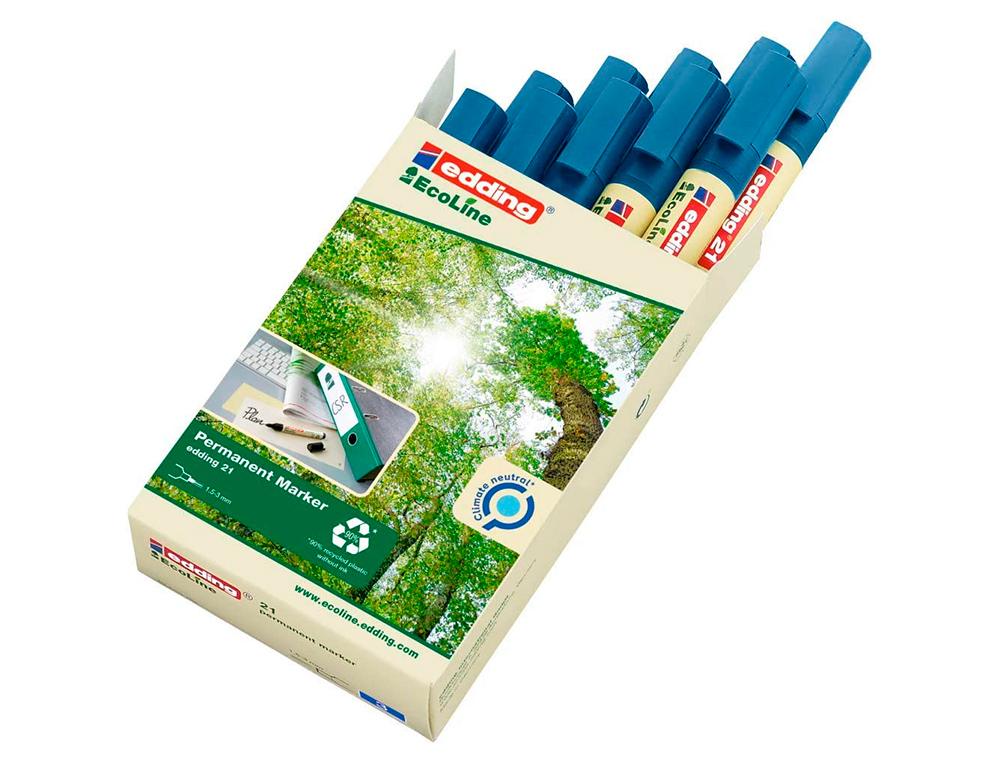 MARCADOR EDDING 21 MARCADOR PERMANENTE ECOLINE 90% RECICLADO COR AZUL PONTA REDONDA 1,5-3 MM RECARREGAVEL