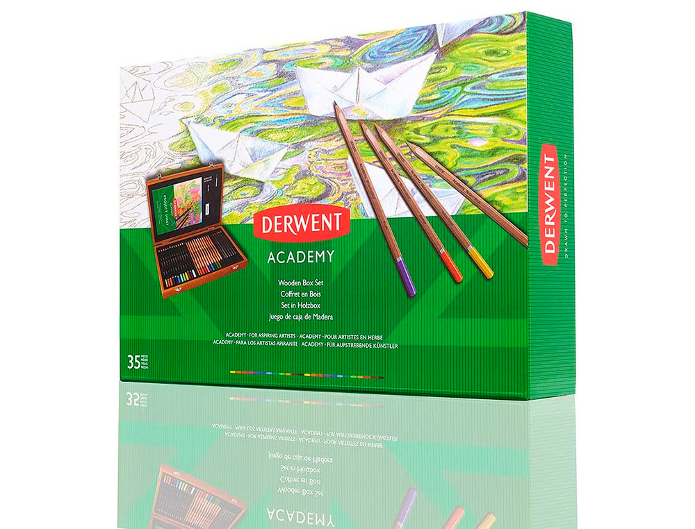 ESTOJO DE PINTURA DERWENT ACADEMY MADEIRA LAPIS DE CORES 35 PECAS