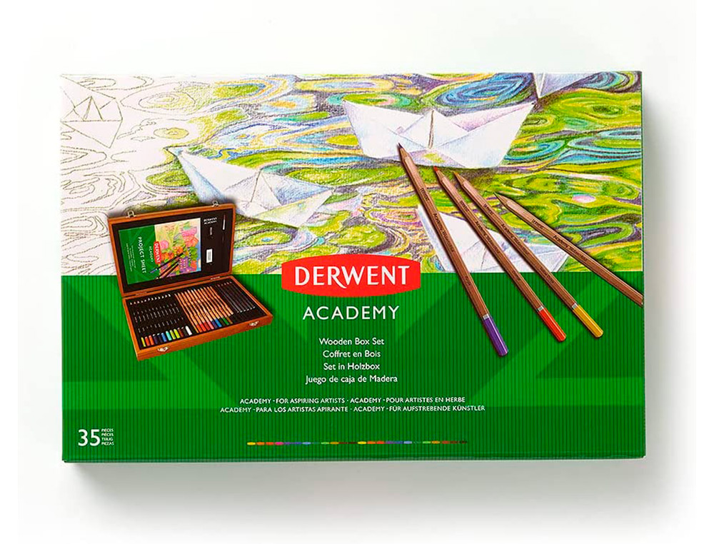 ESTOJO DE PINTURA DERWENT ACADEMY MADEIRA LAPIS DE CORES 35 PECAS