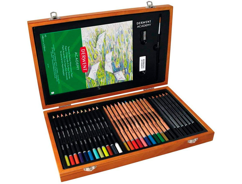 ESTOJO DE PINTURA DERWENT ACADEMY MADEIRA LAPIS DE CORES 35 PECAS