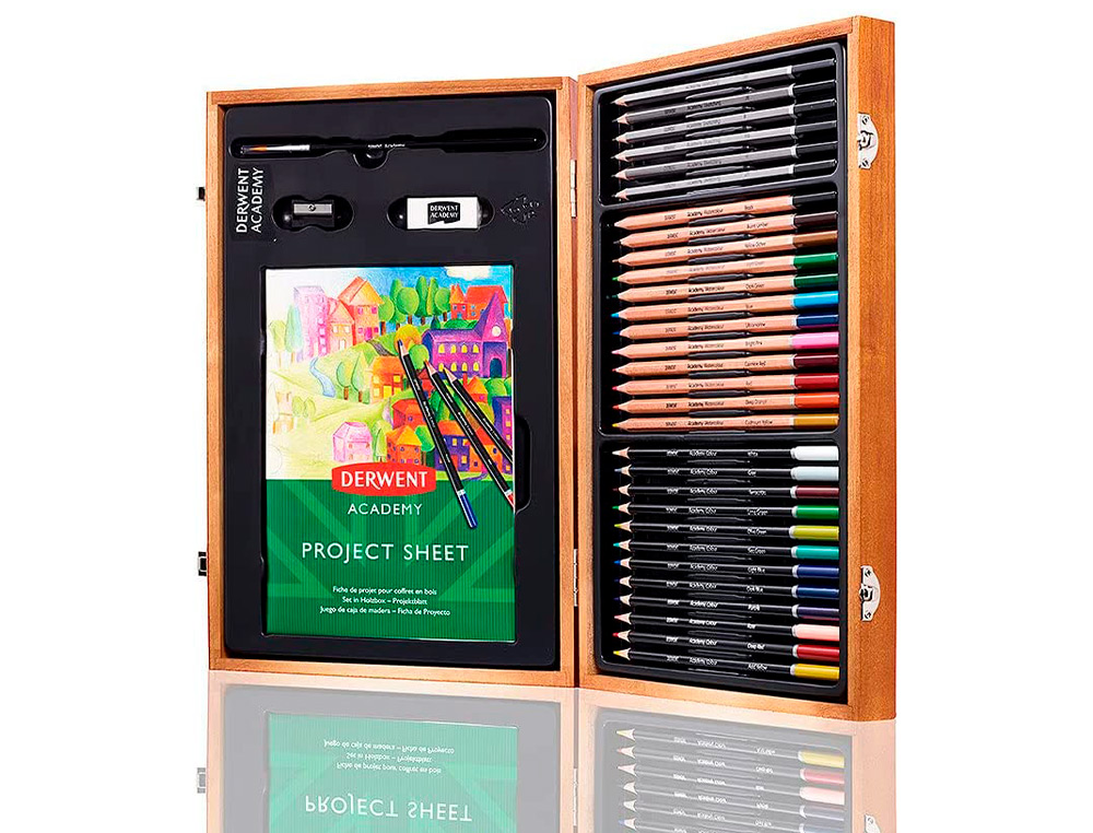 ESTOJO DE PINTURA DERWENT ACADEMY MADEIRA LAPIS DE CORES 35 PECAS
