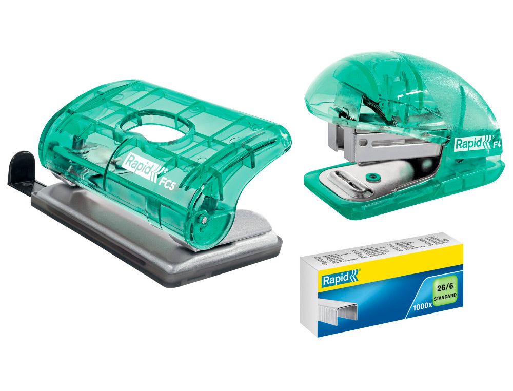 AGRAFADOR RAPID MINI F4 COLOUR BREEZE USA AGRAFES 24/6 E 26/6 COR VERDE EM BLISTER