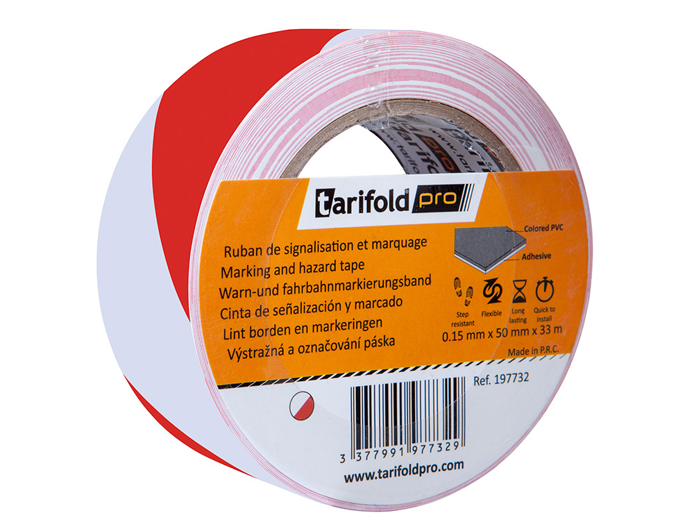 FITA ADESIVA TARIFOLD SEGURANCA PARA MARCACAO E SINALIZACAO DE CHAO 33 MT X 50 MM COR BRANCO/VERMELHO