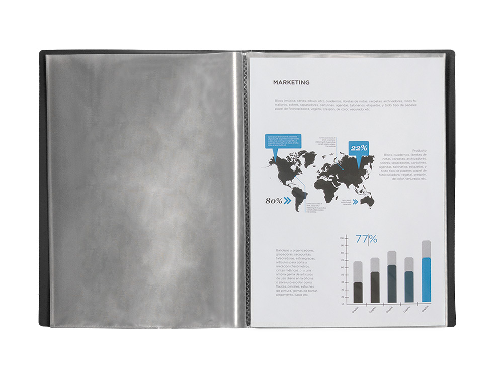 CAPA CATALOGO LIDERPAPEL 40 BOLSAS POLIPROPILENO DIN A3 PRETO OPACO
