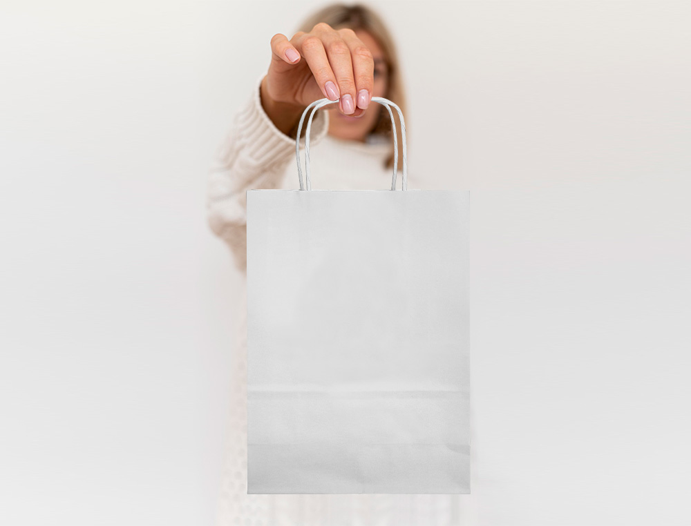 SACO DE PAPEL Q-CONNECT CELULOSE BRANCO XS COM ASA TORCIDA 180X240X80 MM