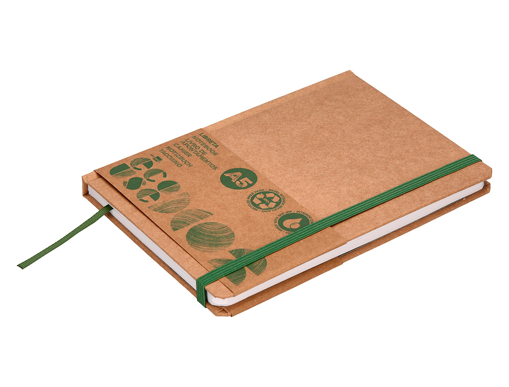 CADERNO AGRAFADO LIDERPAPEL ECOUSE 100% RECICLADO A5 96 FOLHAS 70G/M2 PAUTADO COM ELASTICO E MARCADOR PAGINAS