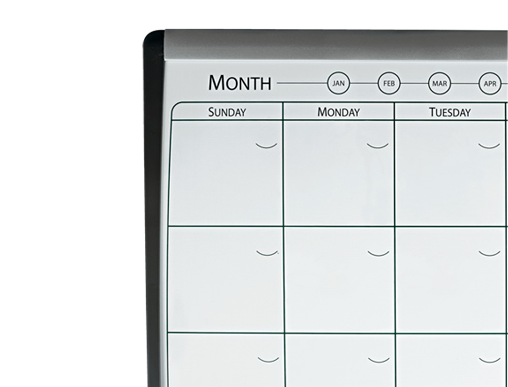 PLANIFICADOR MENSAL NOBO MAGNETICO + TABULEIRO DE CORTICA HORIZONTAL COM MOLDURA ARQUEADA PRATA E PRETO 585X430 MM