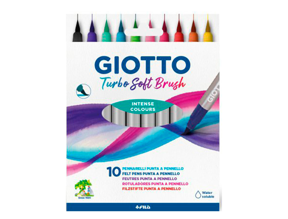 MARCADOR GIOTTO TURBO SOFT BRUSH PONTA DE PINCEL CAIXA DE 10 UNIDADES CORES SORTIDAS