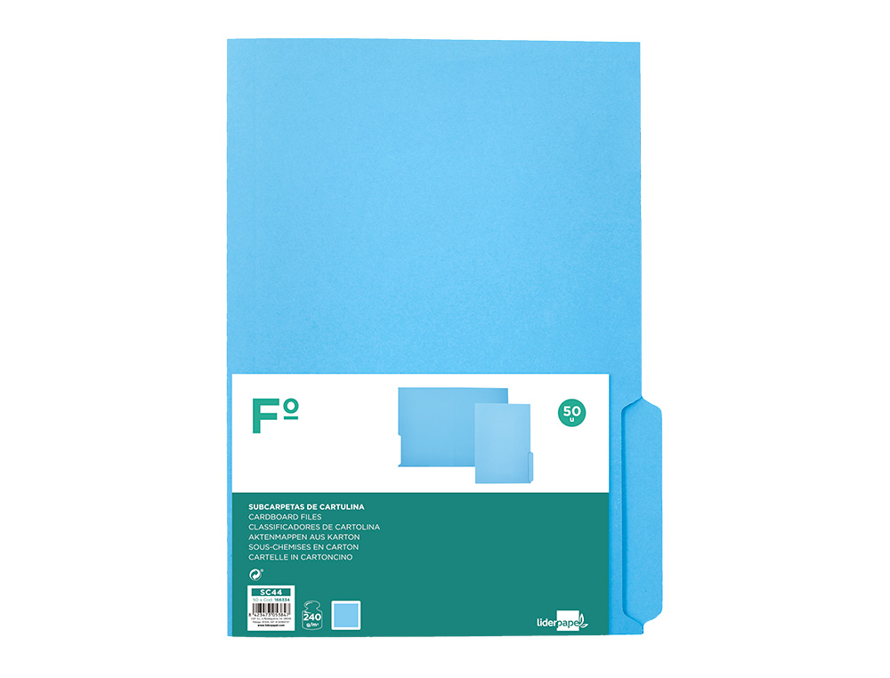 CLASSIFICADOR LIDERPAPEL EM CARTOLINA FOLIO PESTANA DIREITA 240G/M2 AZUL